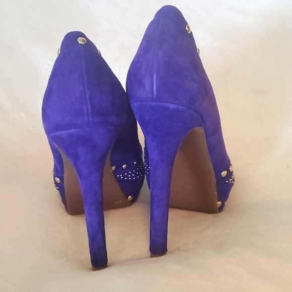 Gianni Bini Purple Gold Studed Heels Gold Brass Studs - Picture 4 of 7